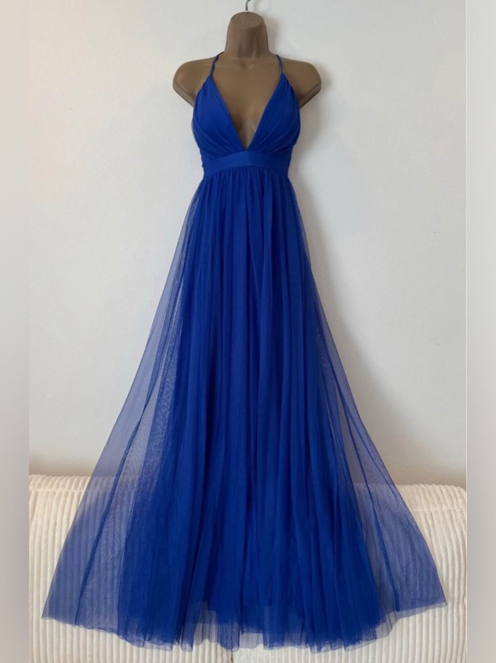 Royal blue SIZE 1 tulle formal prom dress cross back